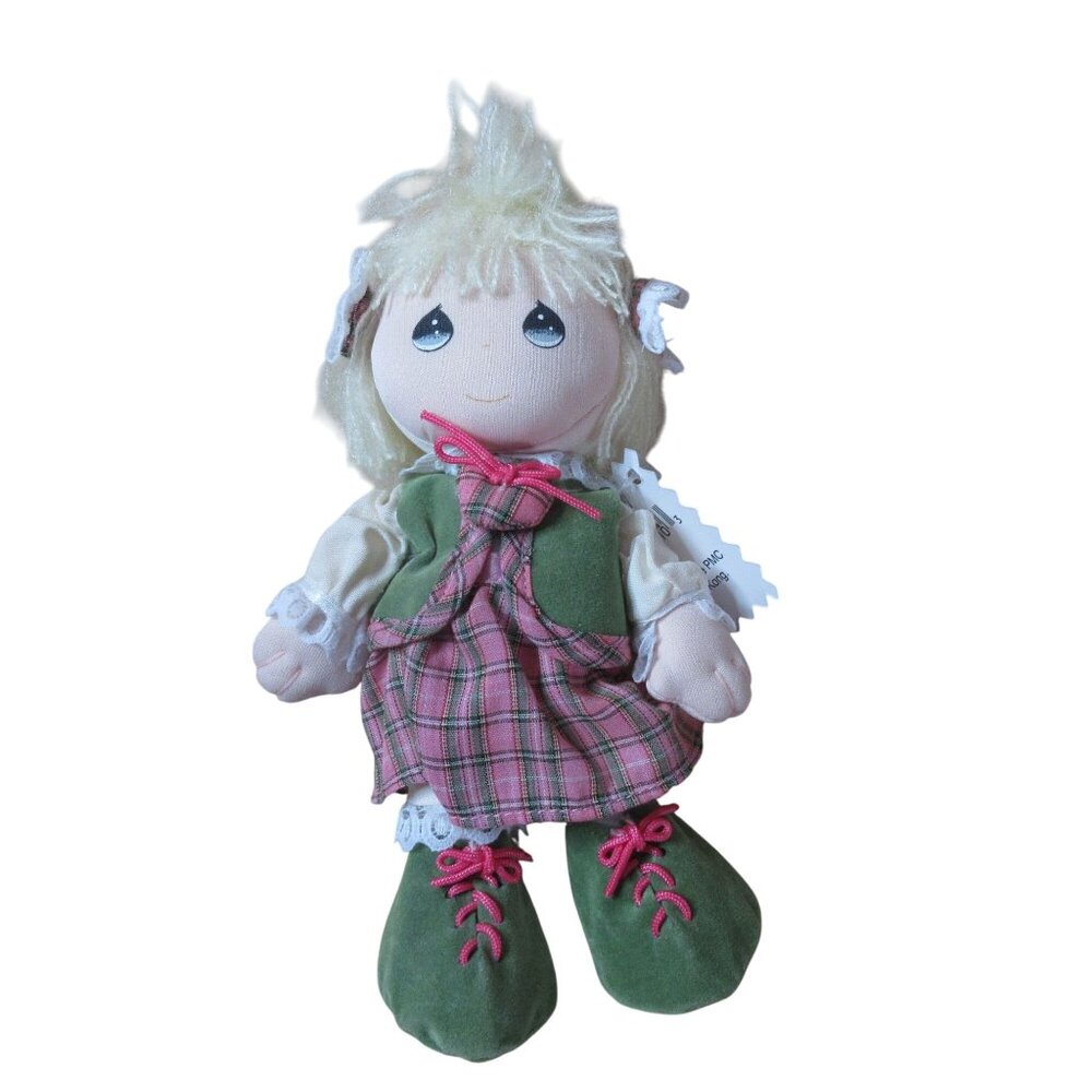 Precious Moments - Plaid Rags 7" Doll - Green & Pink - Vintage 1994 #1610